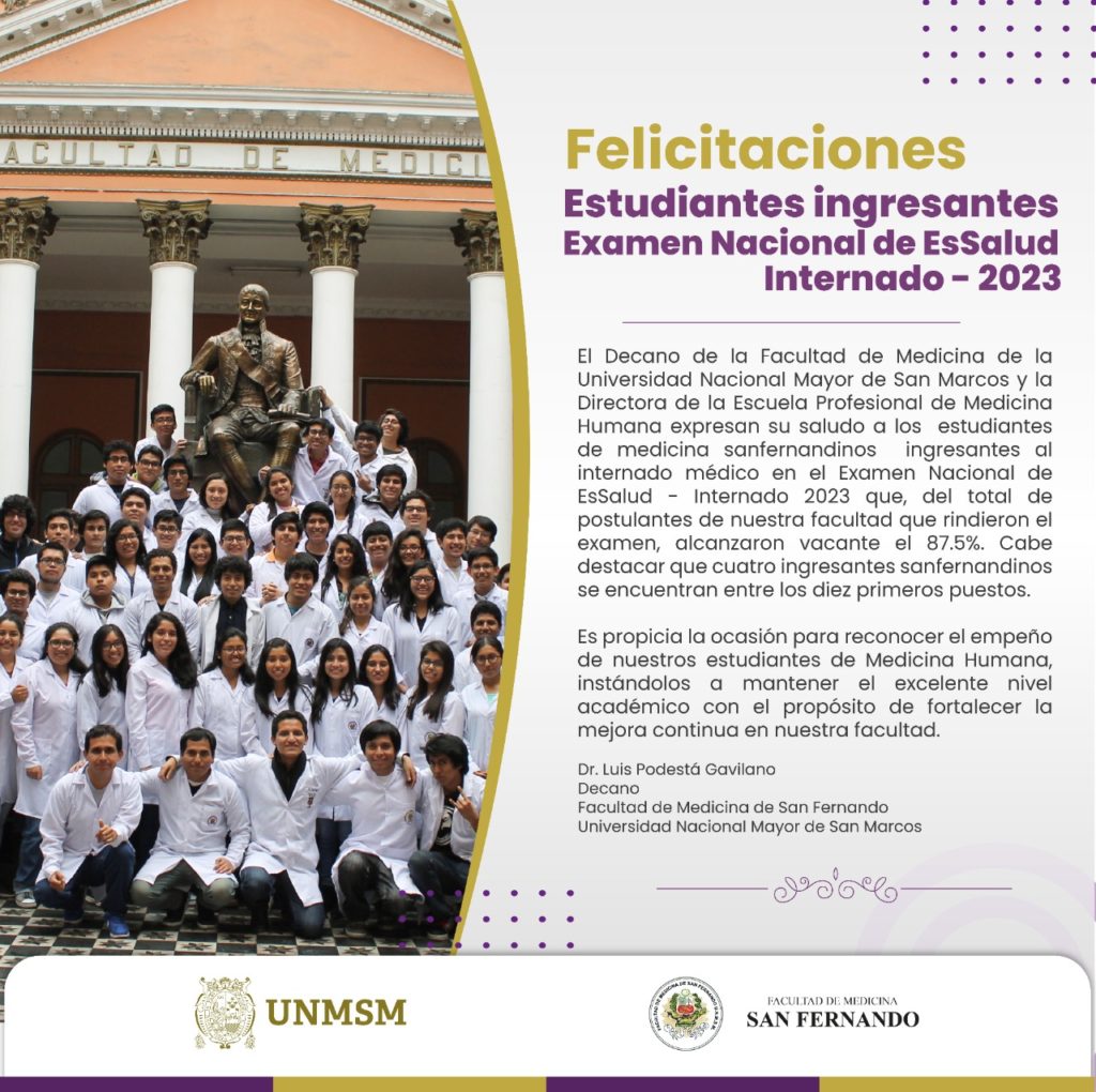 Saludos a los estudiantes de Medicina Humana ingresantes en el Examen Nacional de EsSalud - Internado 2023