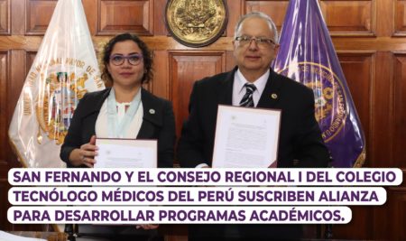 San Fernando y el Consejo Regional I del Colegio Tecnólogo Médicos del Perú suscriben alianza para desarrollar programas académicos.