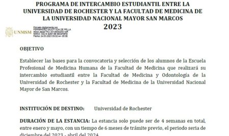 Convocatoria al Programa de Intercambio Estudiantil en la Universidad de Rochester 2023