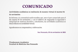 Actividades académicas se realizarán de manera virtual el martes 04 de noviembre